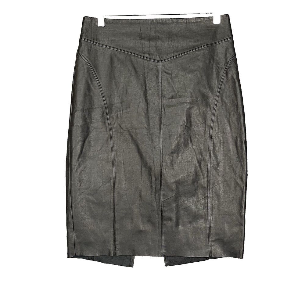 Express Skirt Womens 6 Black Faux Leather Pencil Knee Length Goth Rocker Biker‎